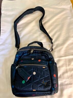 lug Navy Quilted Crossbody-Alpine with Multicolor Polka Dots